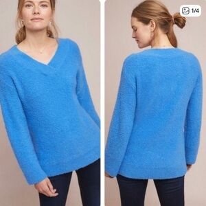 ANTHROPOLOGIE Small Clayton Popcorn Chunky Fuzzy Merino Wool Baby Alpaca V Neck